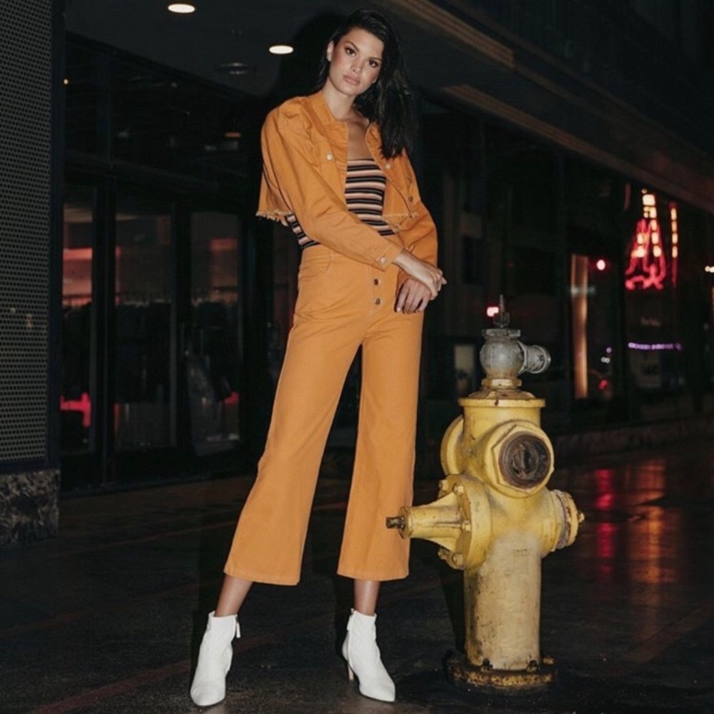 High waisted marigold Cropped Wide Leg Cut Pants